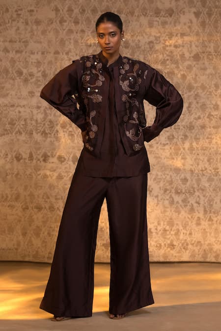 Eeda Silk Organza Jacket & Chanderi Pant Set 