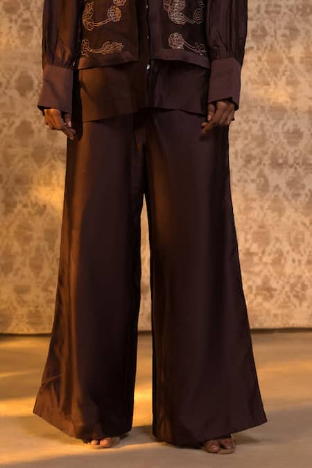 Buy Eeda Brown Silk Organza, Chanderi Embroidery, Sequins Jacket And Pant Set Online at Aza Fashions Buy_Eeda_Brown Silk Organza, Chanderi Embroidery, Sequins Jacket And Pant Set _Online_at_Aza_Fashions