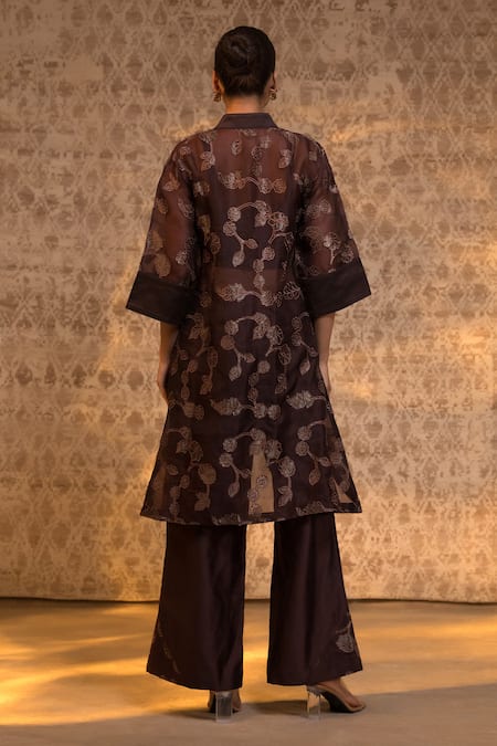 Eeda Vine Pattern Silk Organza Kurta Set  