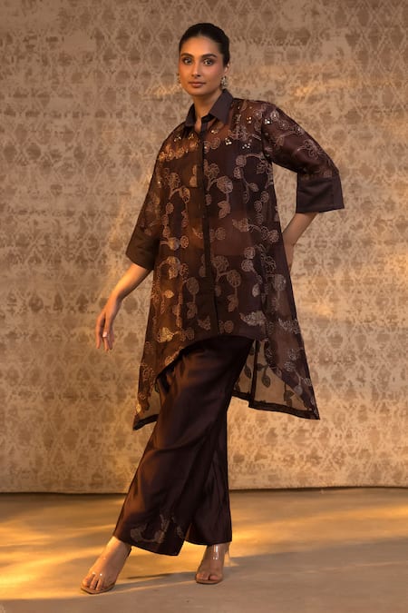 Eeda Vine Pattern Silk Organza Kurta Set  