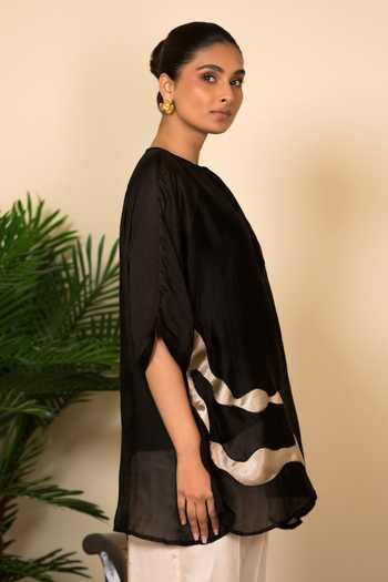 Buy Eeda Black Silk, Shantoon Patchwork Abstract Pattern Shirt Online at Aza Fashions Buy_Eeda_Black Silk, Shantoon Patchwork Abstract Pattern Shirt _Online_at_Aza_Fashions