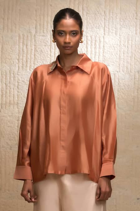 Eeda Zardozi Silk Chanderi Shirt 