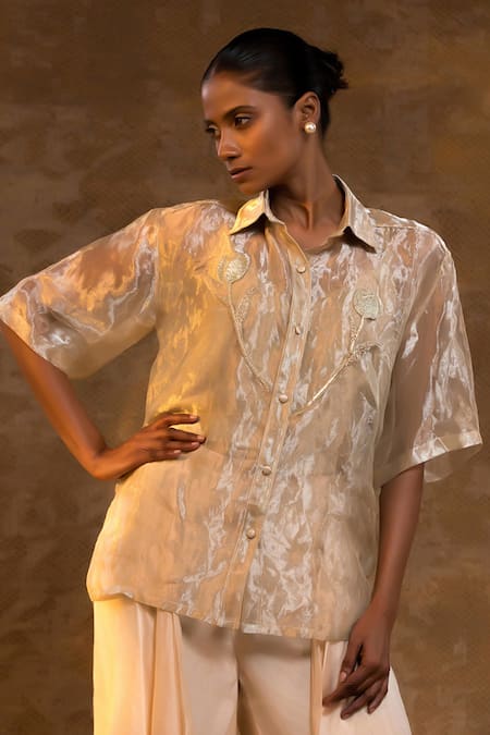 Eeda Floral Pattern Sheer Top & Pant Set 