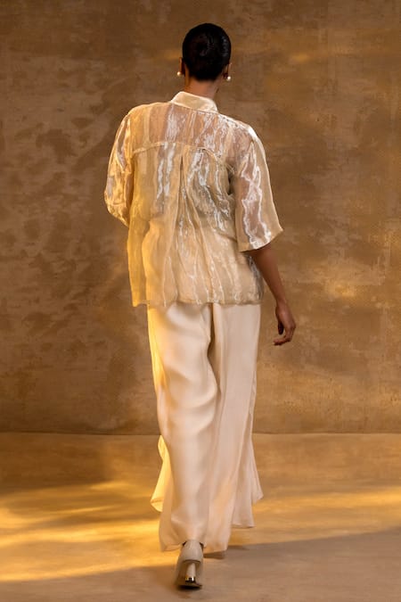 Eeda Floral Pattern Sheer Top & Pant Set 