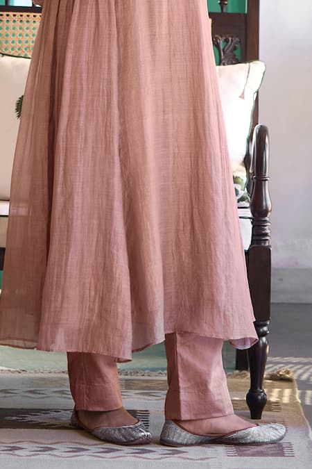 Trendy Tokari_Pink Silk, Chanderi, Cotton Embroidery Kurta Pant Set _Online_at_Aza_Fashions