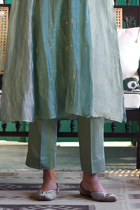 Trendy Tokari Green Silk, Chanderi, Cotton Embroidery Hand Kurta Set Online at Aza Fashions Trendy Tokari_Green Silk, Chanderi, Cotton Embroidery Hand Kurta Set _Online_at_Aza_Fashions