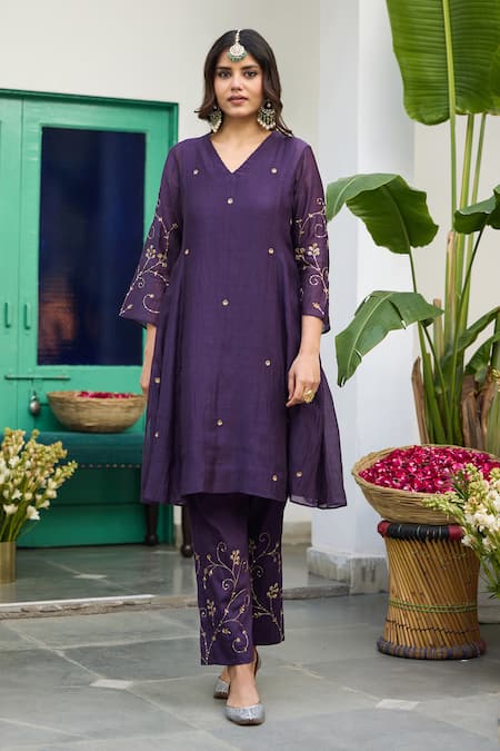 Buy Trendy Tokari Purple Silk, Chanderi, Cotton, Organza Embroidery Kurta Set Online at Aza Fashions Buy_Trendy Tokari_Purple Silk, Chanderi, Cotton, Organza Embroidery Kurta Set _Online_at_Aza_Fashions