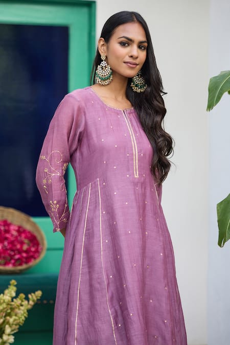 Buy_Trendy Tokari_Purple Silk, Chanderi, Cotton, Organza Embroidery Straight Kurta Set _Online_at_Aza_Fashions