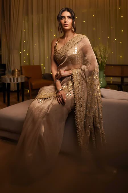 Itrh Gaja Kavya Saree With Mirror Work Blouse 