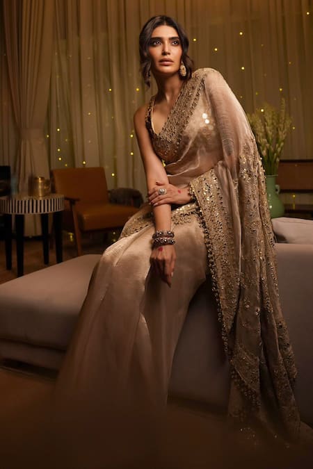 Itrh Gaja Kavya Saree With Mirror Work Blouse 