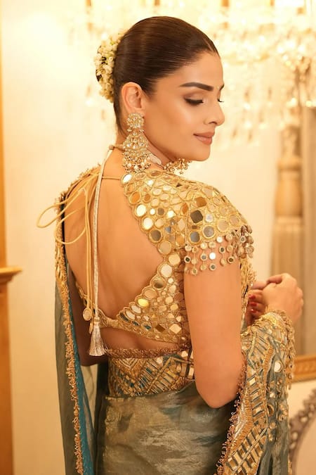 Buy Itrh Green Chanderi Silk, Tissue, Lampi Sheesh Neel Saree With Embellished Blouse Online at Aza Fashions Buy_Itrh_Green Chanderi Silk, Tissue, Lampi Sheesh Neel Saree With Embellished Blouse _Online_at_Aza_Fashions