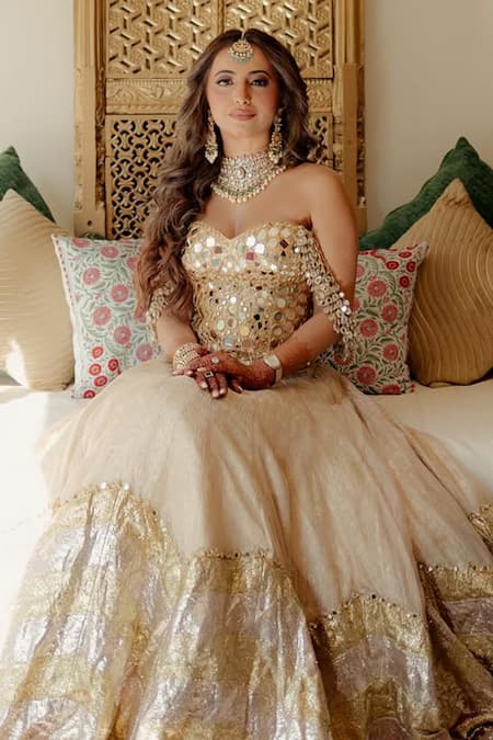 Itrh Nagma Mirror Work Corset Lehenga Set