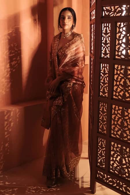 Itrh Mayur Shilp Mirror Work Saree With Blouse 