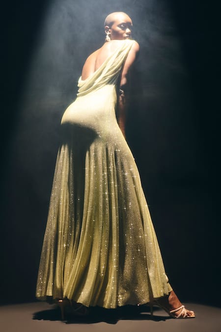 Shop_Itrh_Green Net Crystals Elowen Embellished Draped Gown _Online_at_Aza_Fashions