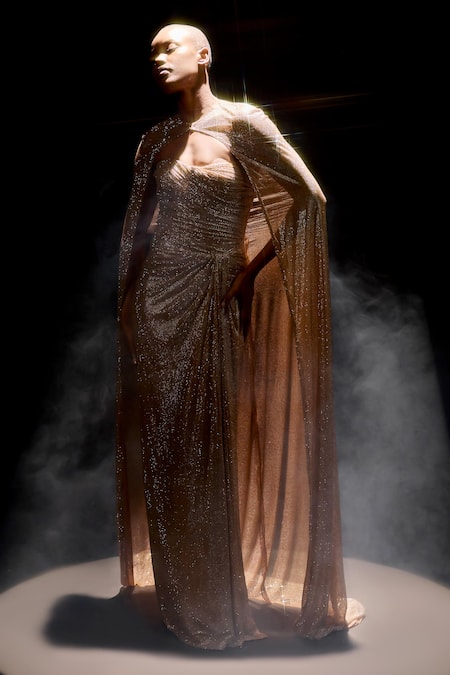 Itrh Valora Draped Corset Gown With Cape 