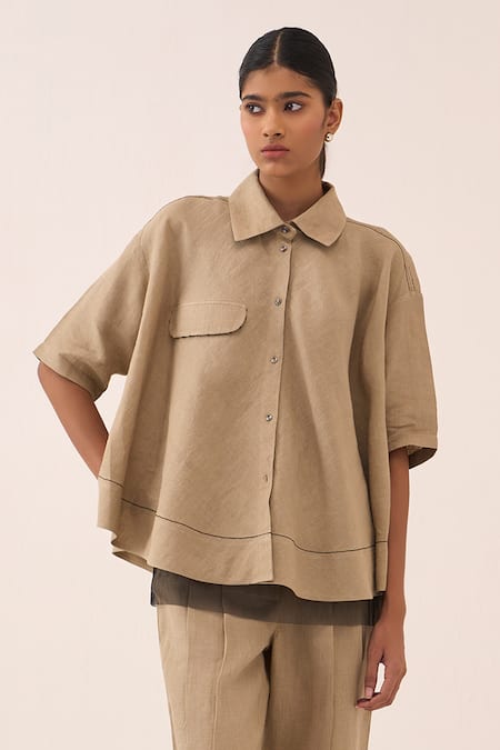 Three Wide Hem Linen Shirt 