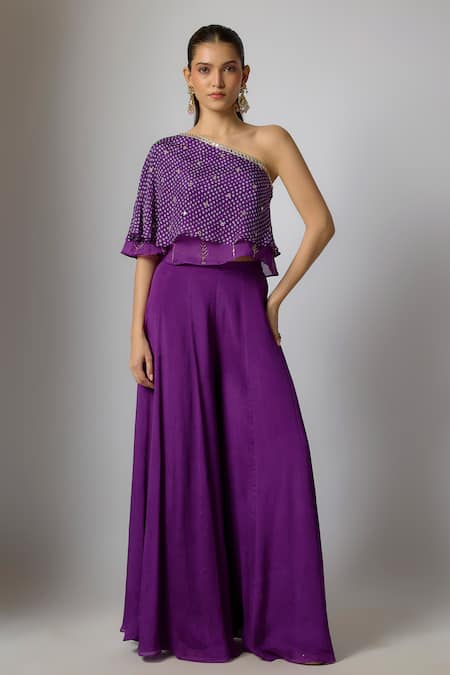 Krishna Padia Bandhej Print Embroidered Top & Palazzo Set 