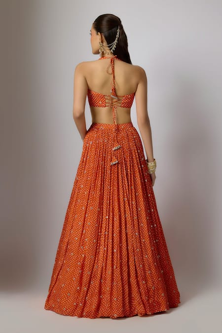 Krishna Padia Bandhej Print Lehenga Set 