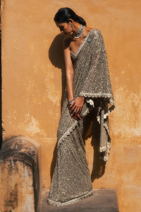 Jayanti Reddy Olivia Sequined Saree & Bustier Set 