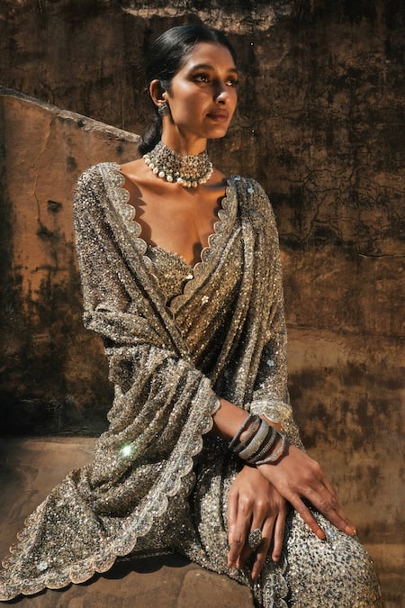 Jayanti Reddy Olivia Sequined Saree & Bustier Set 