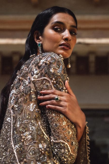 Jayanti Reddy Beige Net Sequins Mina Straight Kurta And Pant Set Online at Aza Fashions Jayanti Reddy_Beige Net Sequins Mina Straight Kurta And Pant Set _Online_at_Aza_Fashions