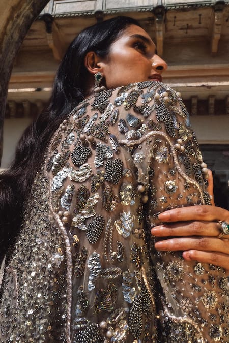 Shop Jayanti Reddy Beige Net Sequins Mina Straight Kurta And Pant Set Online at Aza Fashions Shop_Jayanti Reddy_Beige Net Sequins Mina Straight Kurta And Pant Set _Online_at_Aza_Fashions