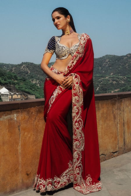 Jayanti Reddy Meher Zardozi Silk Saree & Blouse Set 