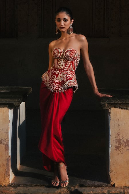 Jayanti Reddy Silva Embroidered Corset & Skirt Set 