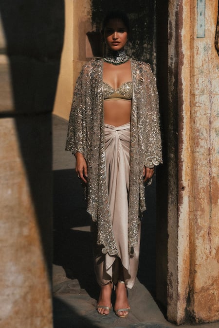 Jayanti Reddy Anika Embellished Cape Skirt Set 