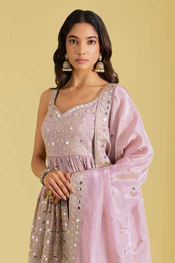 Meenagurnam Lilac Tissue Zari, Mirrors Sweetheart Flower Jaal Work Peplum Kurta Gharara Set Online at Aza Fashions Meenagurnam_Lilac Tissue Zari, Mirrors Sweetheart Flower Jaal Work Peplum Kurta Gharara Set _Online_at_Aza_Fashions