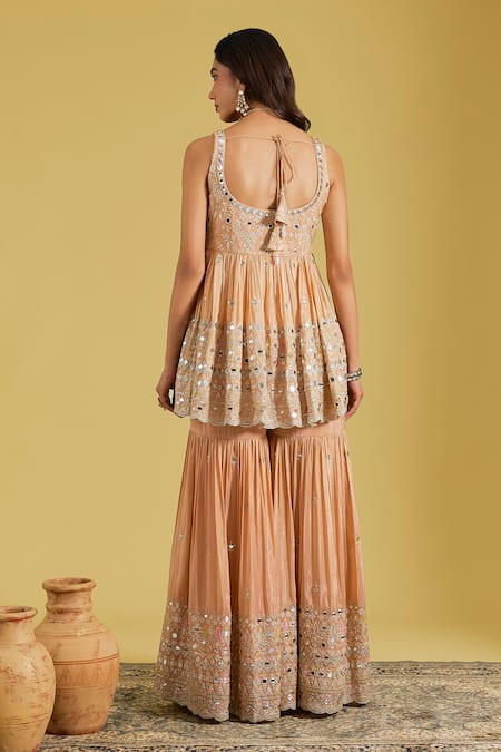 Meenagurnam Mirror Flower Jaal Peplum Kurta & Gharara Set 