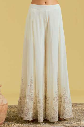 Buy_Meenagurnam_Ivory Georgette, Net Embroidery, Sequins, Beads Floral Jaal Kurta And Sharara Set _Online_at_Aza_Fashions