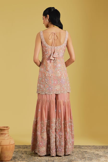 Meenagurnam Jaal Embroidered Kurta Gharara Set 
