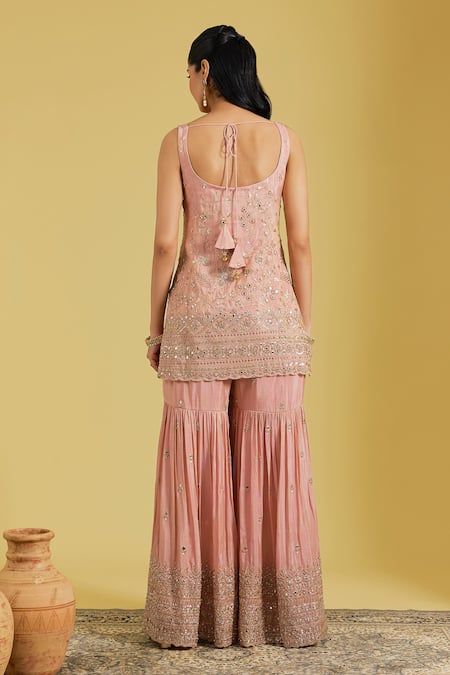 Meenagurnam Zari Patra Embroidered Kurta & Gharara Set 