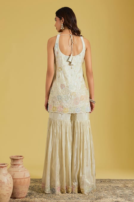 Meenagurnam Flower Jaal Embroidered Kurta Gharara Set 