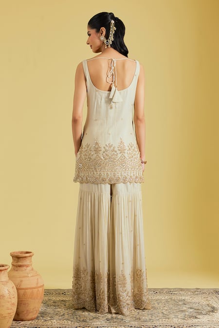 Meenagurnam Motif Embroidered Kurta Gharara Set 