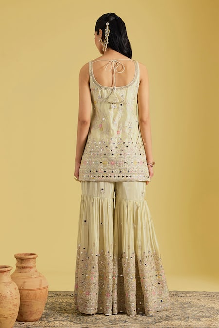 Meenagurnam Mirror Embroidered Kurta Gharara Set 