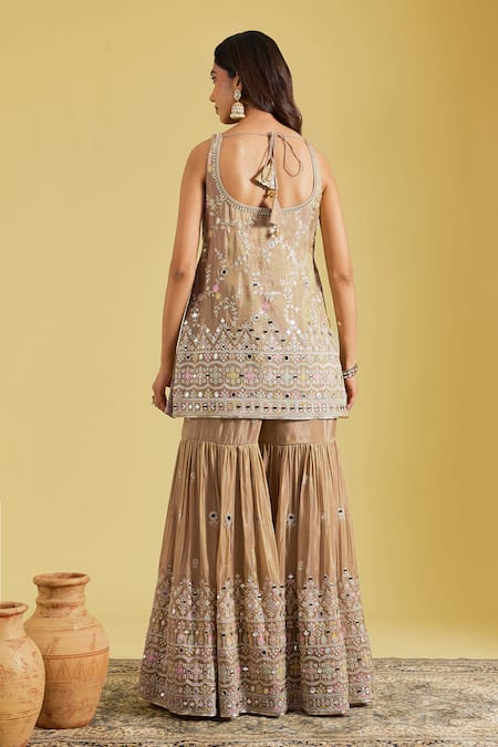 Meenagurnam Mirror Floral Embroidered Kurta Gharara Set 