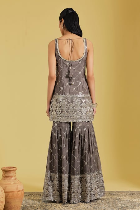 Meenagurnam Jaal Embroidered Kurta Gharara Set 