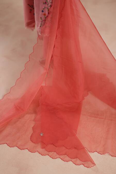 Begum Peach Chanderi Silk, Cotton, Organza Embroidery Evara Floral Pattern Kurta Set Online at Aza Fashions Begum_Peach Chanderi Silk, Cotton, Organza Embroidery Evara Floral Pattern Kurta Set _Online_at_Aza_Fashions