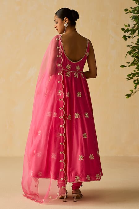 Shikha Mehta Sitara Hand Embroidered Silk Chanderi Anarkali Set 