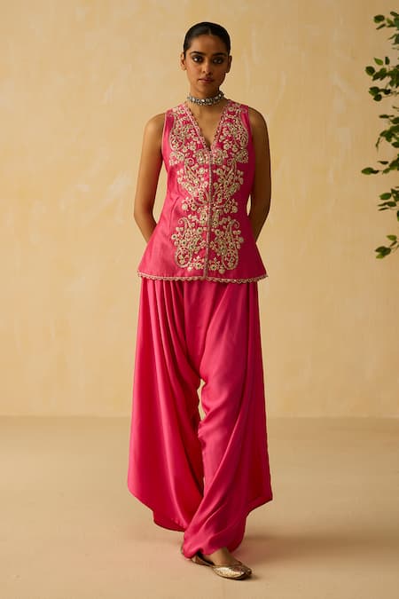 Shikha Mehta Hand Embroidered Silk Chanderi Jacket & Pant Set 