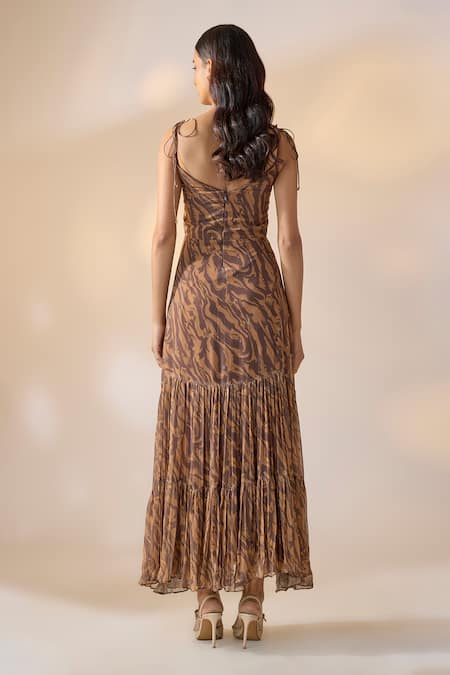 Ewoke Marble Print Georgette Maxi Dress 