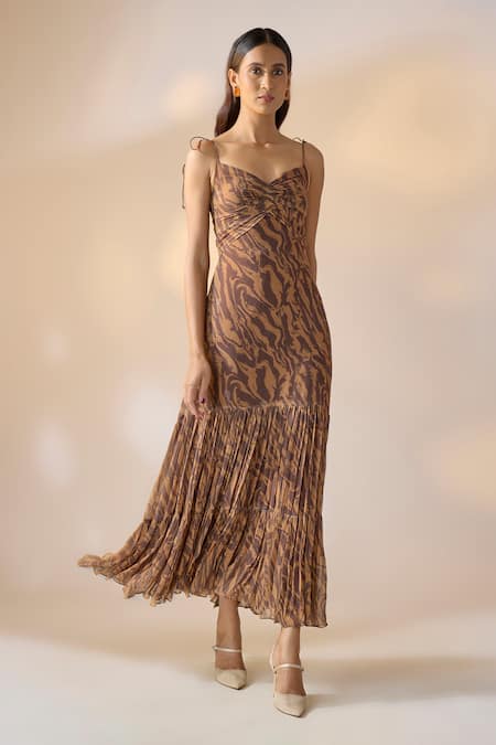 Ewoke Marble Print Georgette Maxi Dress 
