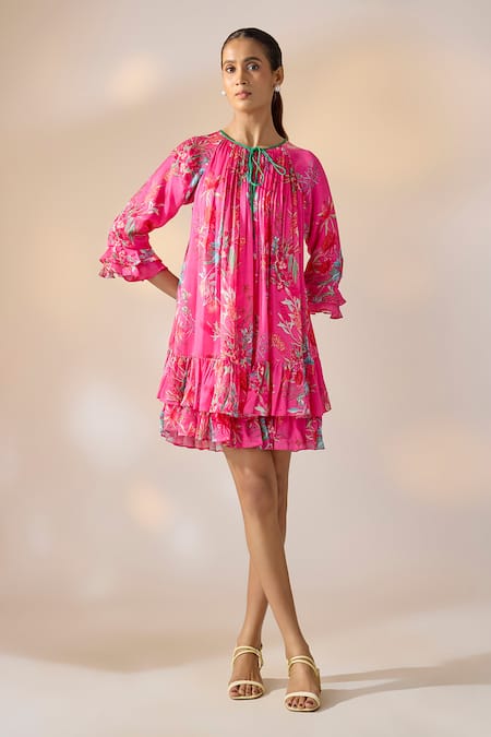 Ewoke Printed Georgette Satin Dress 