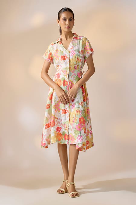 Ewoke Floral Hemp Midi Dress 