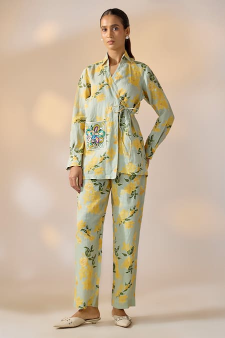 Ewoke Floral Hemp Jacket & Pant Set 