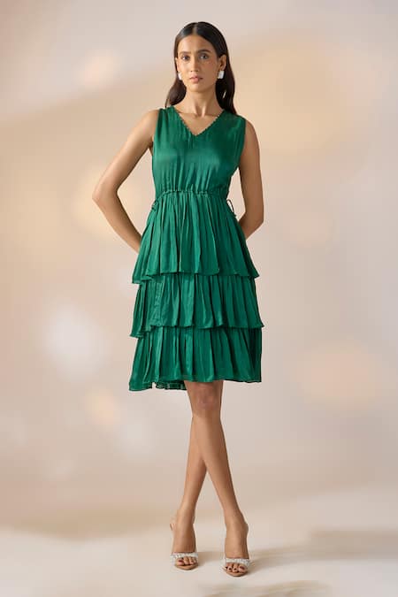 Ewoke Tiered Georgette Satin Dress 