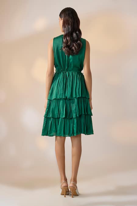 Ewoke Tiered Georgette Satin Dress 