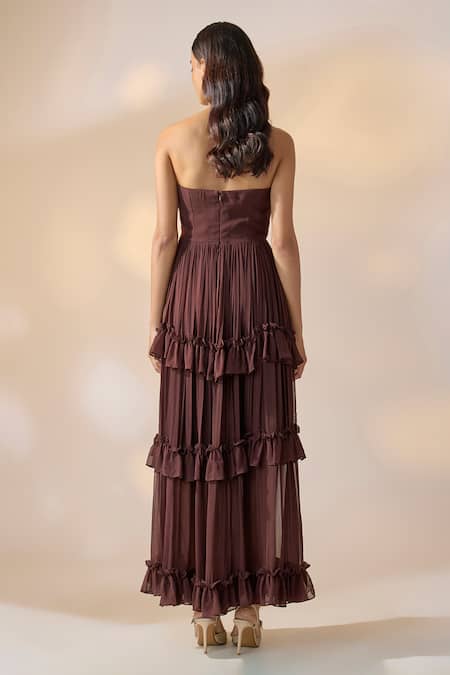 Ewoke Hand Pleated Georgette Strapless Dress 